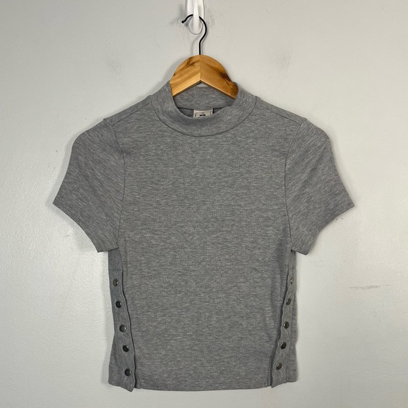 We The Free Tops - We the free grey ribbed button short sleeve mock neck size medium